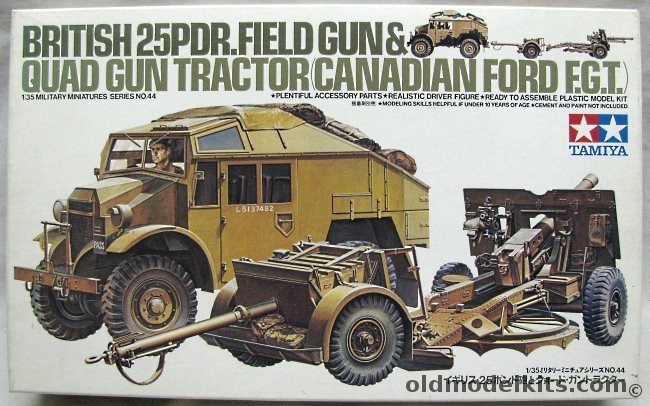 Tamiya 1/35 British 25pdr Field Gun and Quad Gun Tractor - Canadian Ford FGT, 35044 plastic model kit